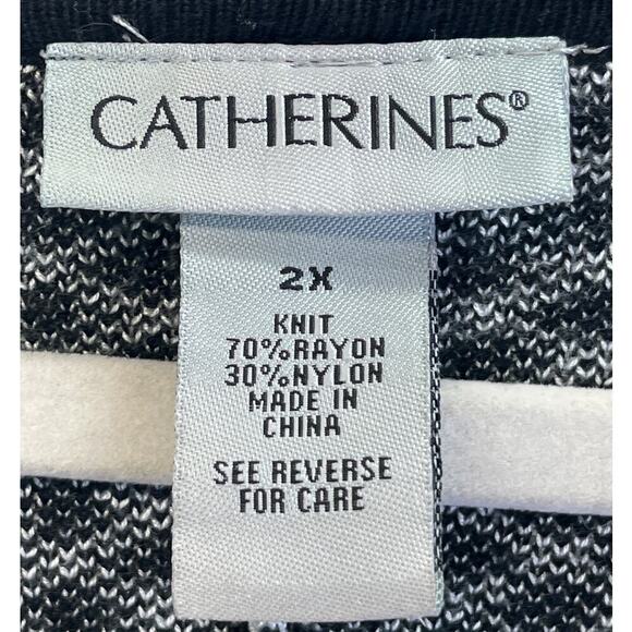 Catherines Womens 2X Black /White Hook Open Knit Cardigan Business Casual - Picture 3 of 6